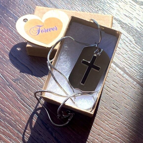 Dog Tag Cross urn cremation necklace - Picture 1 of 8